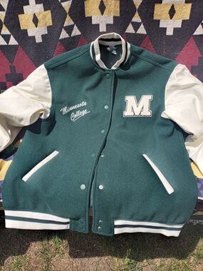 H&M Green and White Varsity Bomber Jacket